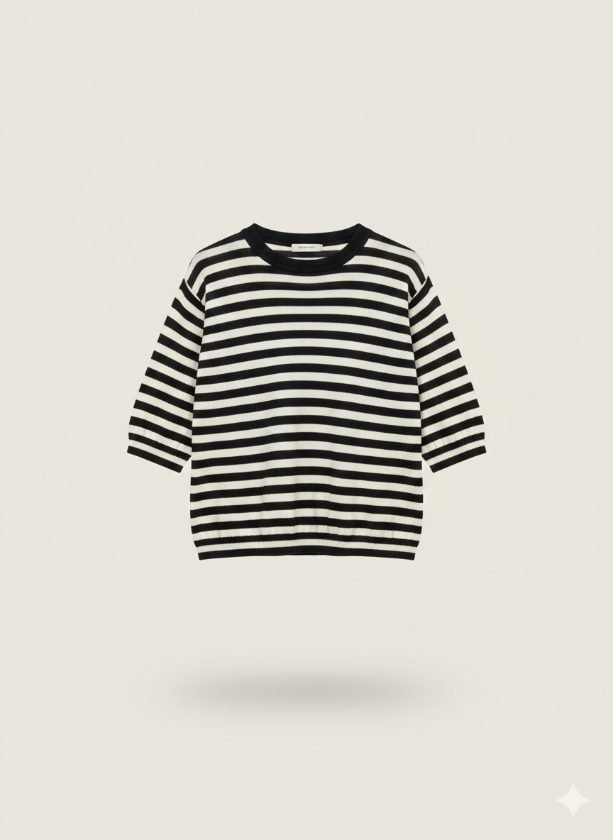 Kurzarm Pulli Navy/weiß